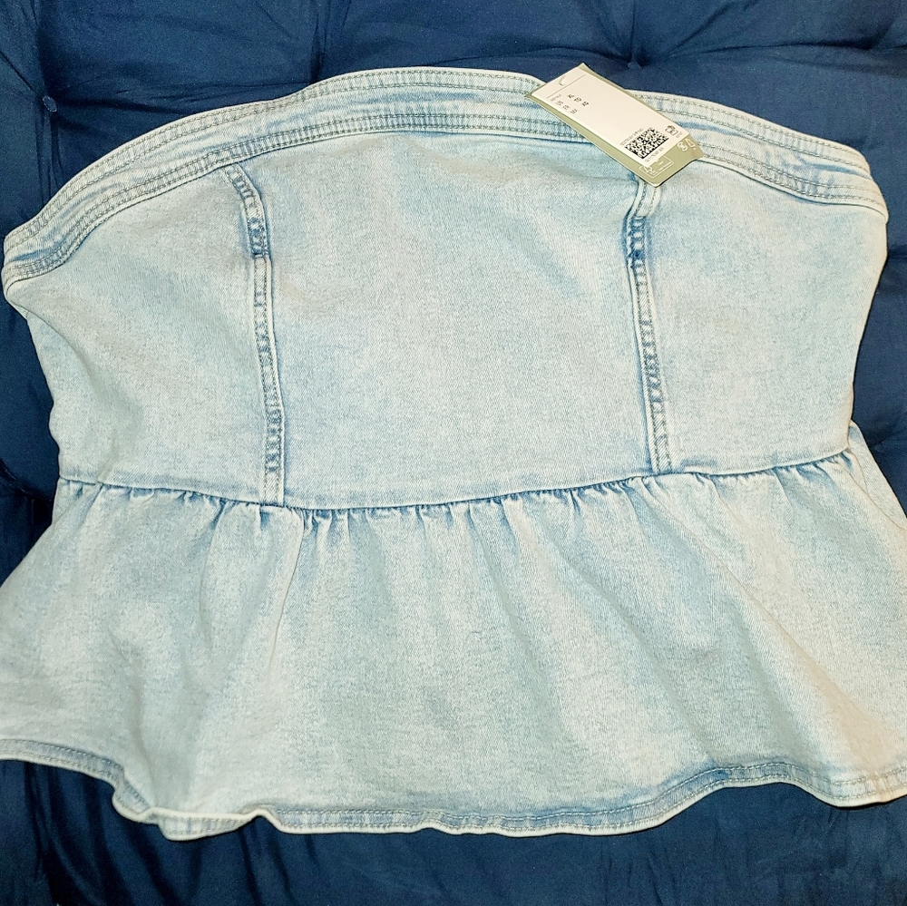 H&M Denim Bustier Peplum Top